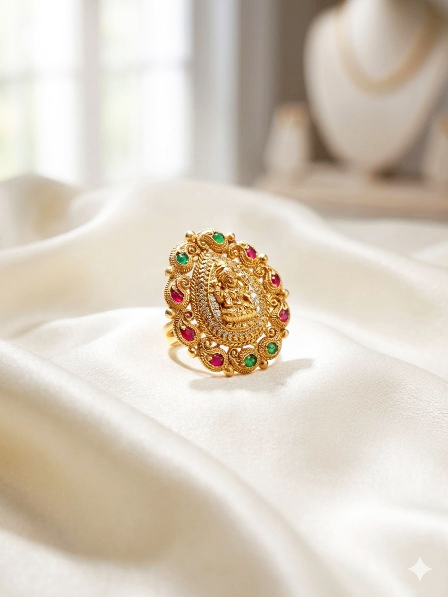 divine lakshmi temple statement ring by Malini divine lakshmi temple statement ring by Malini