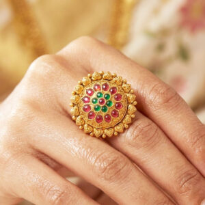 Home malini antique finish floral kemp statement ring