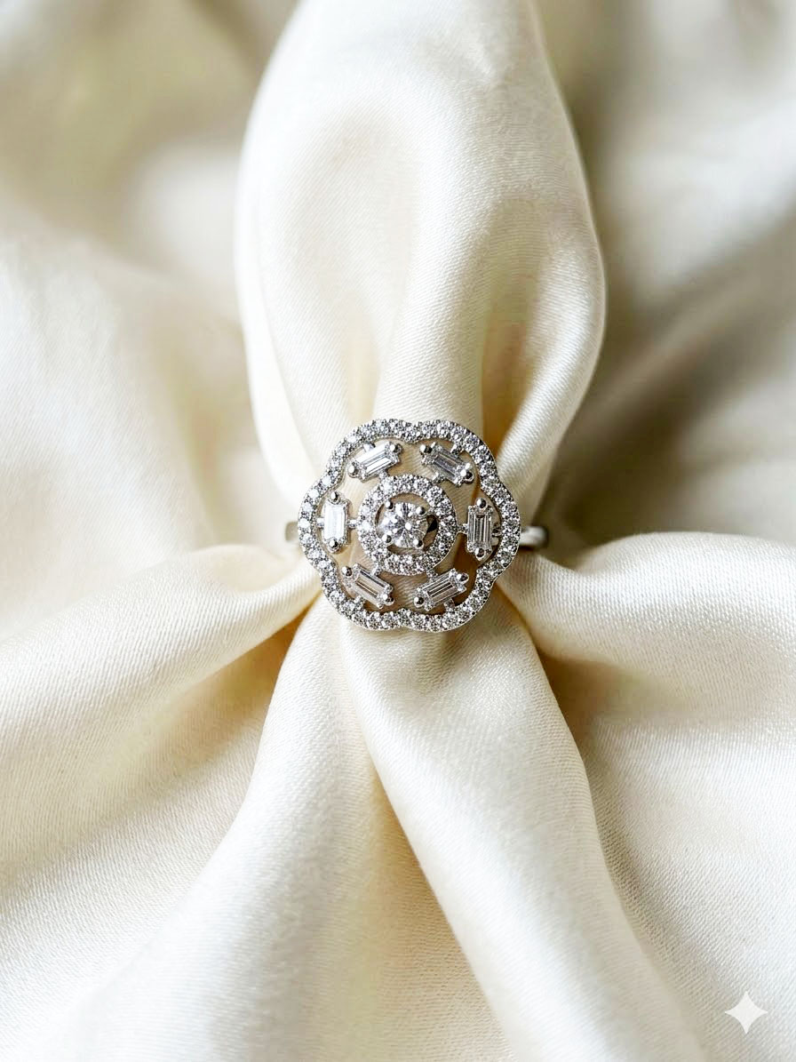 luminescent openwork american diamond cocktail ring by Malini luminescent openwork american diamond cocktail ring