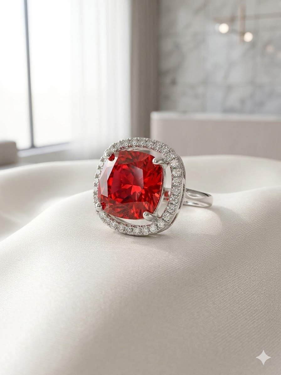cushion cut halo ring by Malini
