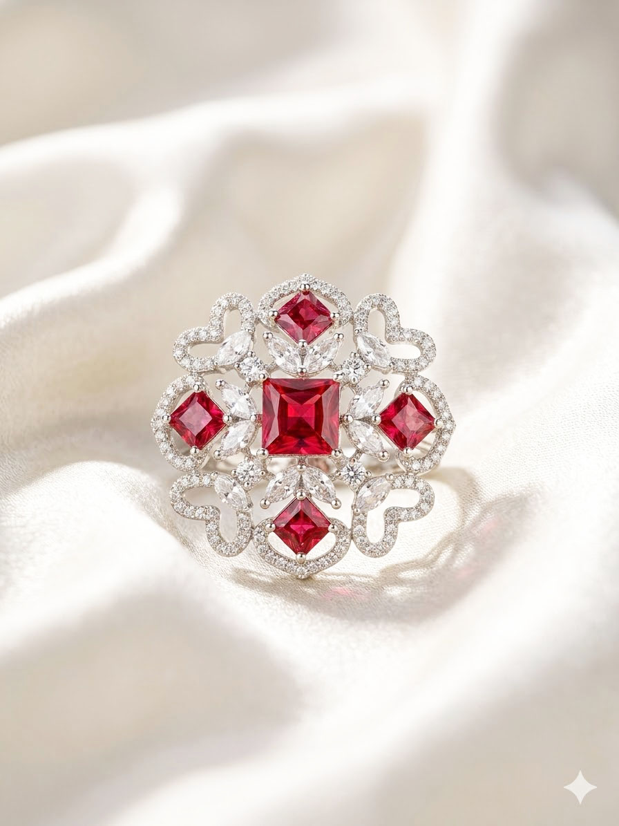 radiant blossom heart center statement ring by Malini radiant blossom heart center statement ring by Malini