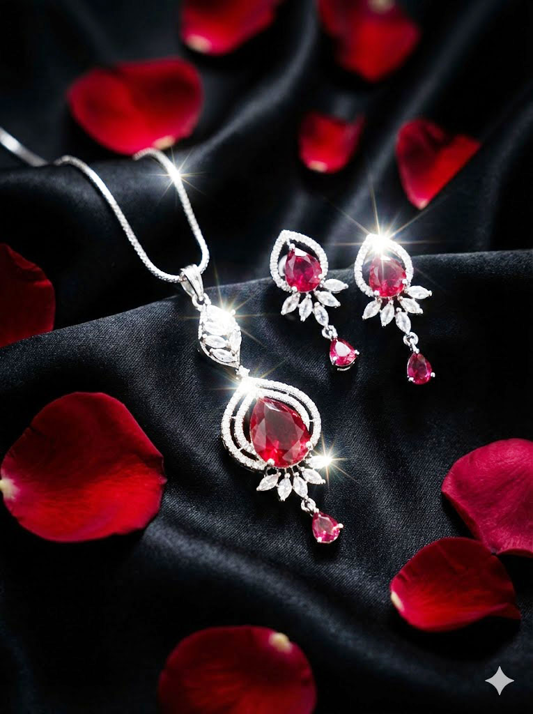 pear cut zirconia pendant set by Malini pear cut zirconia pendant set by Malini