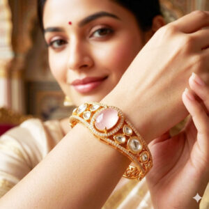 Bracelets elegant ruby red & moissanite gold plated kada bangle by Malini