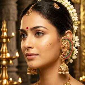 antique gold tone peacock ear cuff jhumkas by Malini