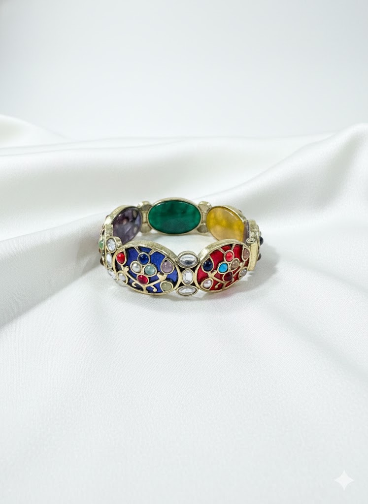 gemstone gold toned mughal style bangle by malini gemstone gold toned mughal style bangle by malini