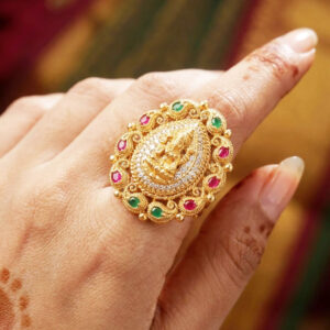 Home divine lakshmi temple statement ring by Malini