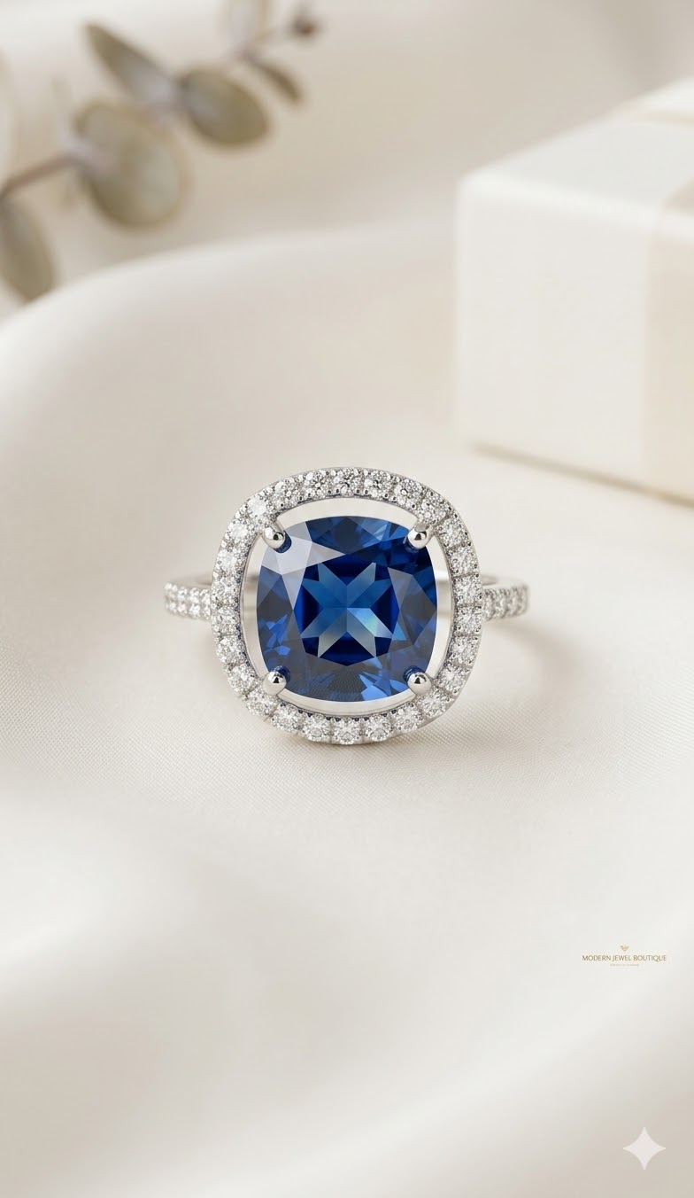 cushion cut halo ring by Malini
