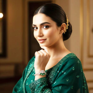 Bracelets radiant bloom emerald & cz silver toned bracelet by Malini