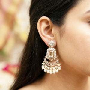 Home elegant gold toned kundan style statement earrings with pearl drops by Malini