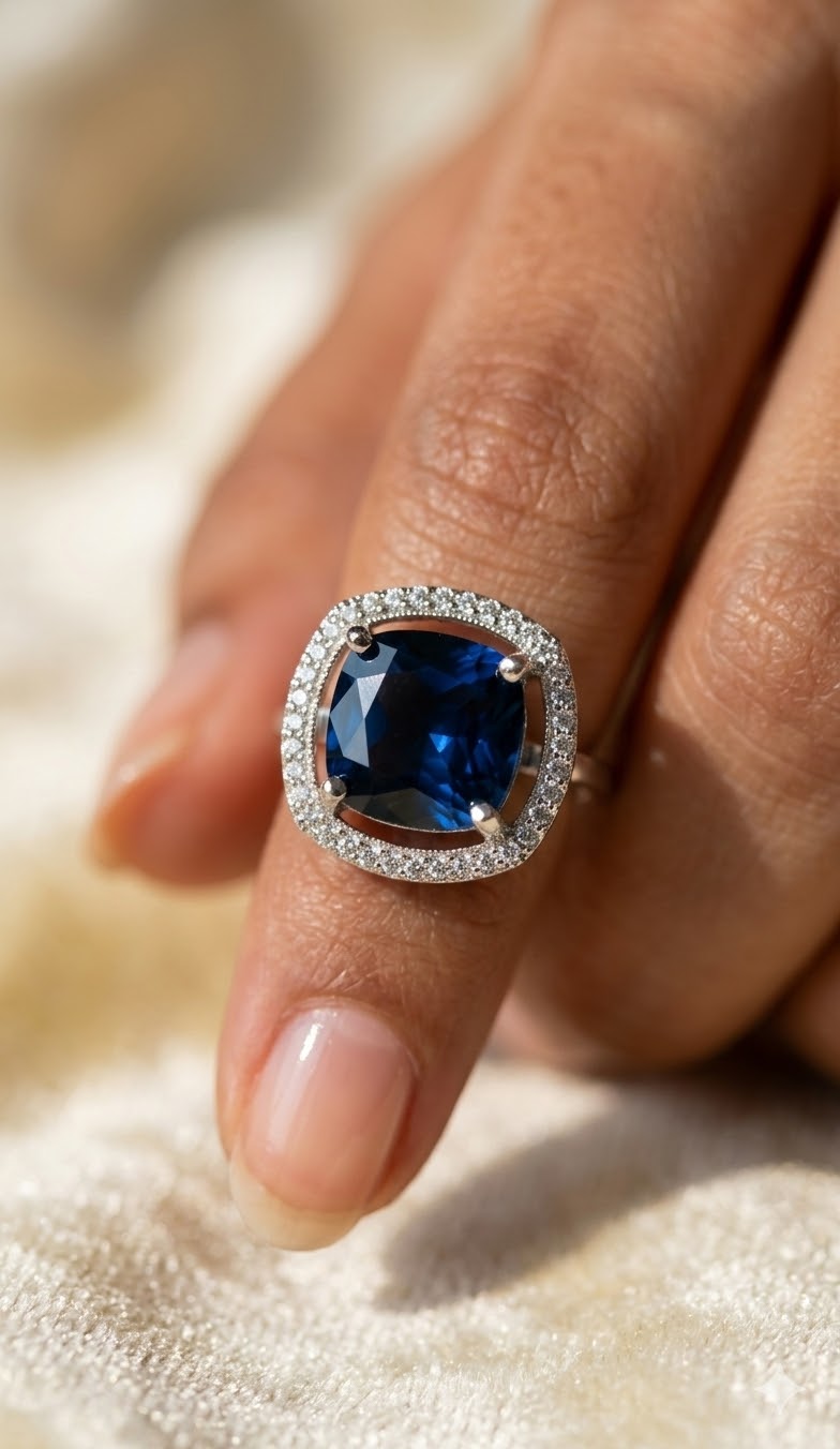 cushion cut halo ring by Malini