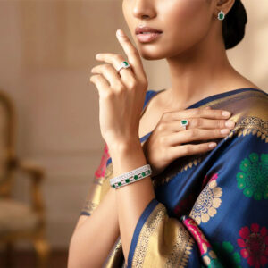 Bracelets exquisite emerald tone & pave crystal silver bangle by Malini