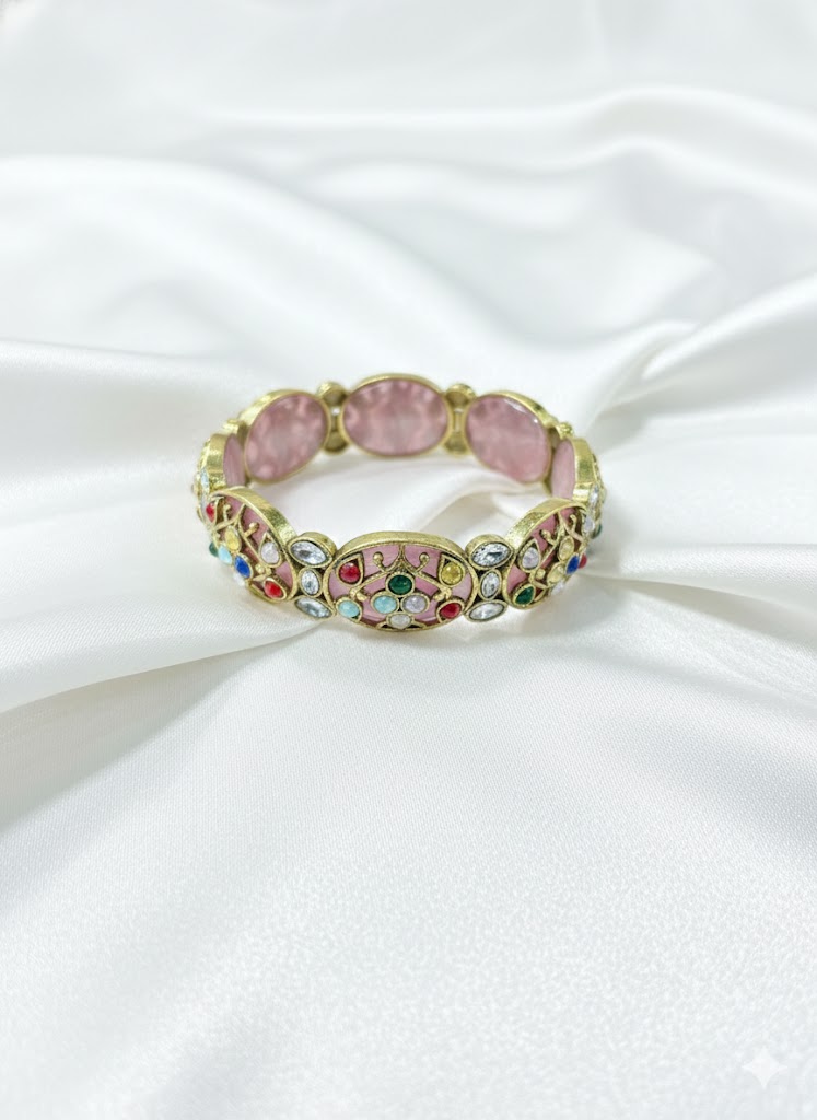 gemstone gold toned mughal style bangle by Malini gemstone gold toned mughal style bangle by Malini