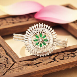 Bracelets radiant sunburst american diamond statement bangle by Malini