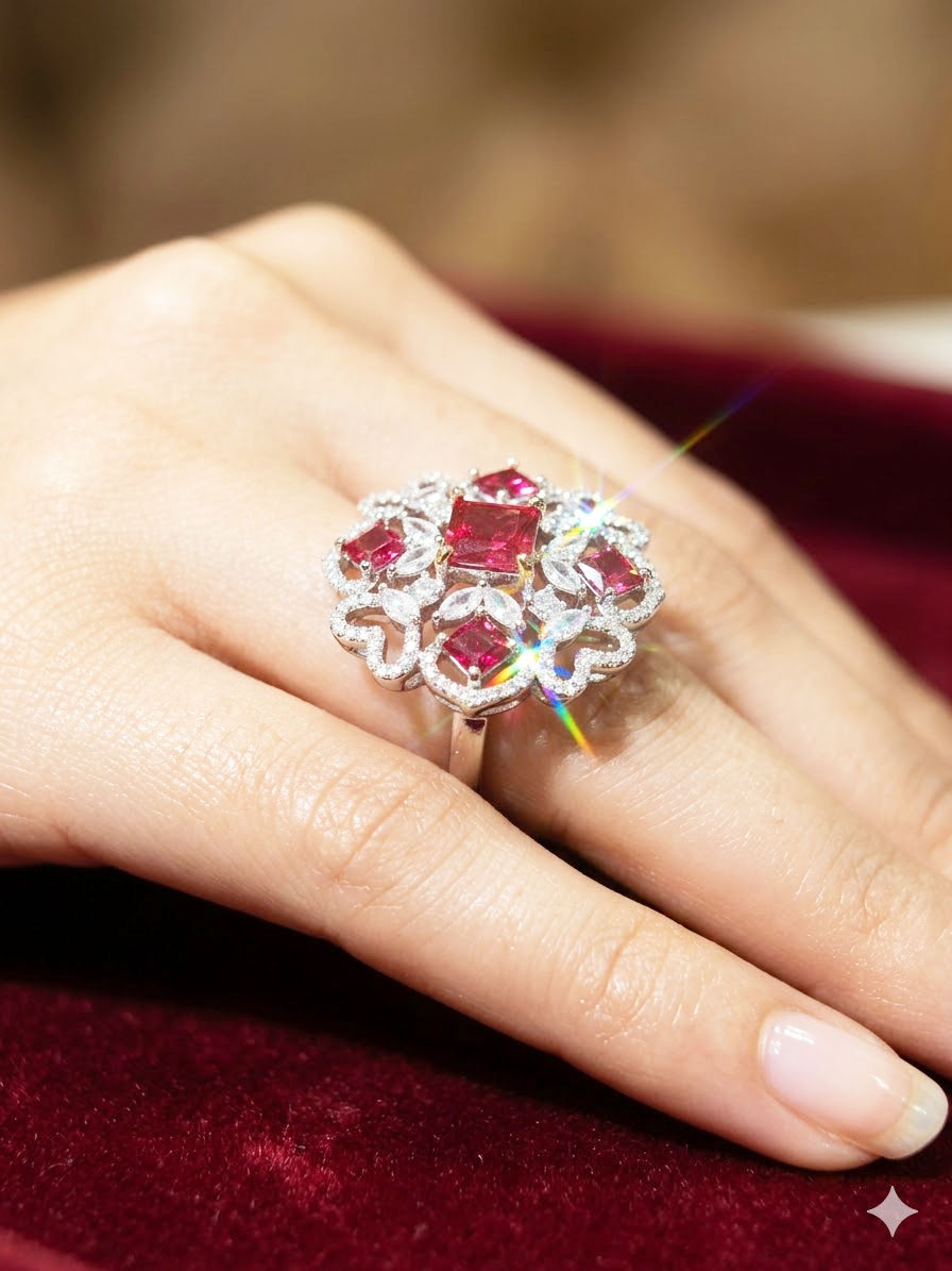 radiant blossom heart center statement ring by Malini radiant blossom heart center statement ring by Malini