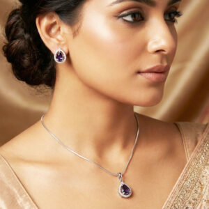 Home elegant teardrop emerald simulant halo by Malini