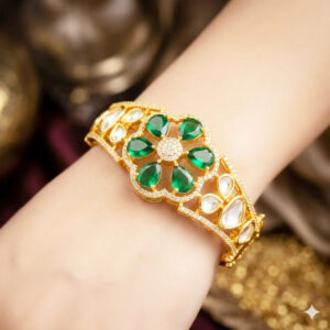 Bracelets elegant floral cluster moissanite statement kada by Malini