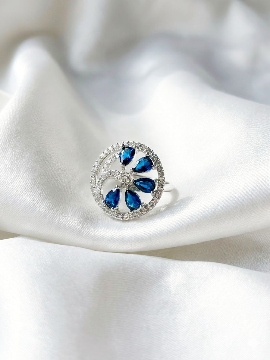 pear cut halo statement ring by Malini pear cut halo statement ring by Malini