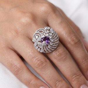 radiant floral american diamond statement ring by Malini