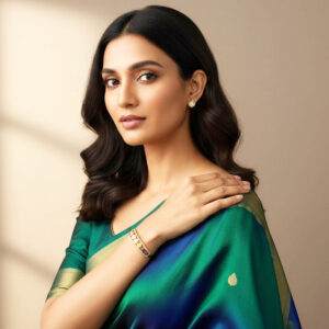 Bracelets contemporary geometric stone studded bracelet with pink teardrop accent By Malini