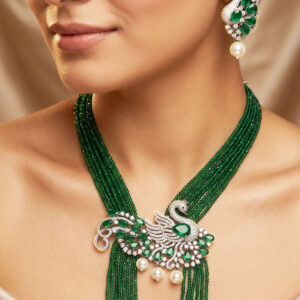 imperial peacock ruby bead rani haar with matching earrings