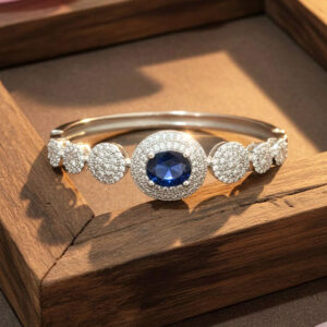 Bracelets elegant oval blue centerpiece halo bracelet by Malini