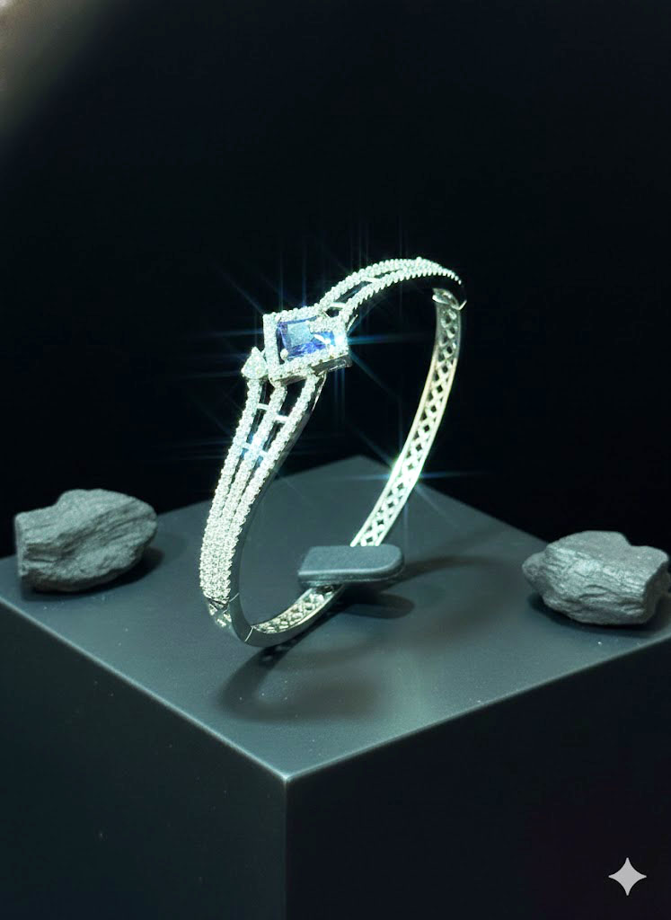 elegant cz silver toned bangle bracelet by Malini elegant cz silver toned bangle bracelet by Malini