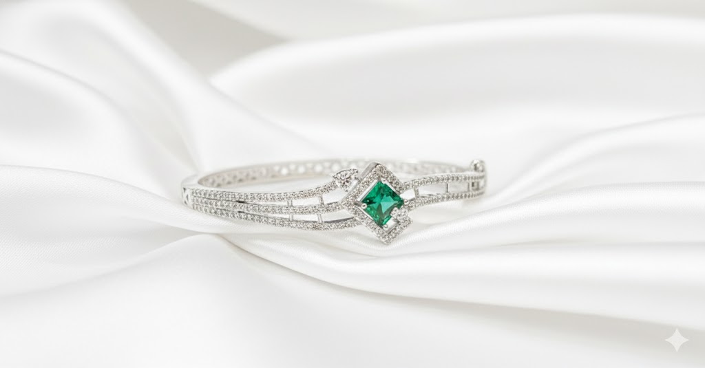 elegant cz silver toned bangle bracelet by Malini elegant cz silver toned bangle bracelet by Malini