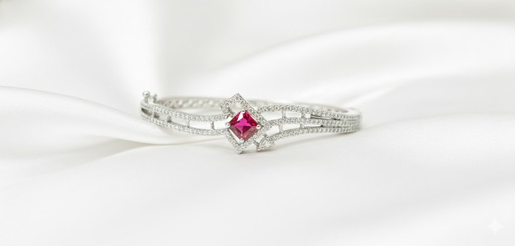 elegant cz silver toned bangle bracelet by Malini elegant cz silver toned bangle bracelet by Malini