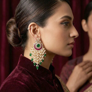 royal heritage green and ruby chandbali earrings