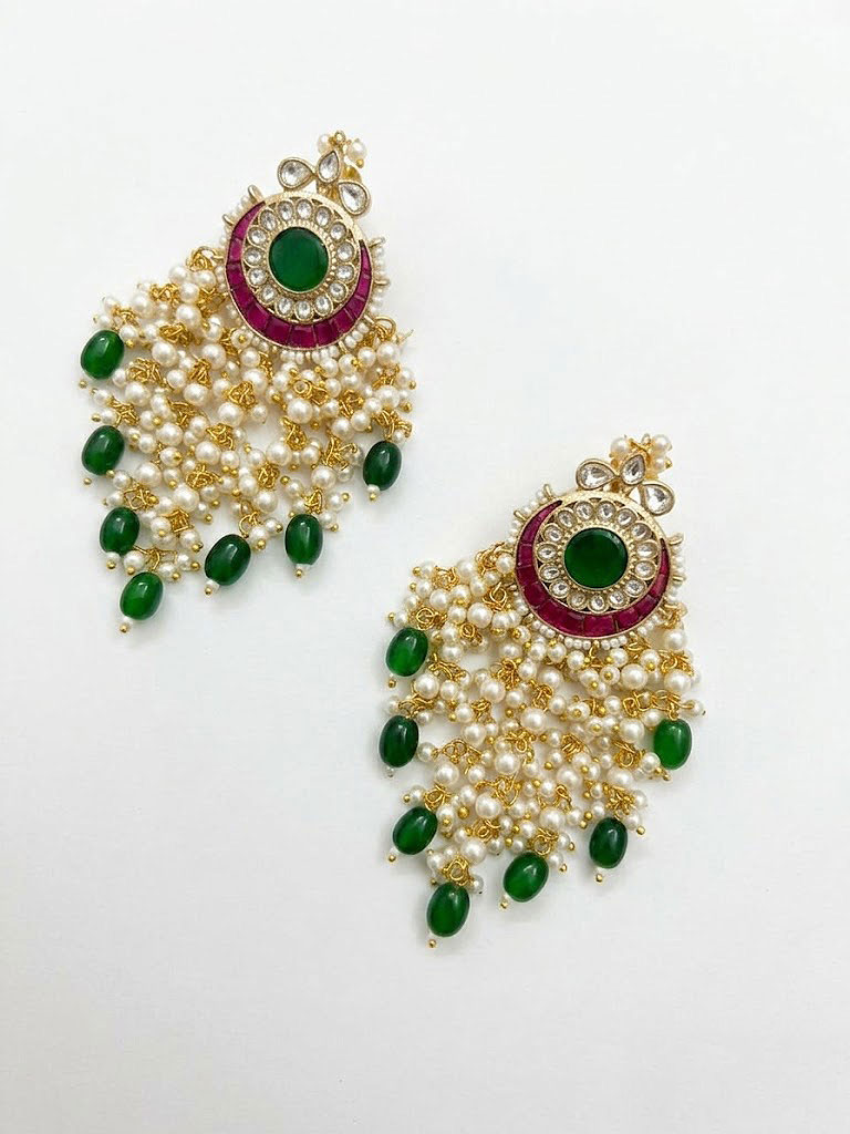 royal heritage green and ruby chandbali earrings