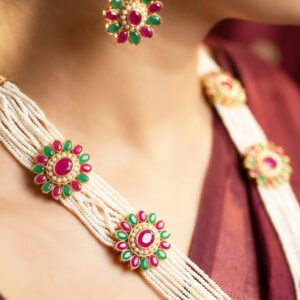 Home malini traditional multi layer pearl rani haar with matching stud earrings