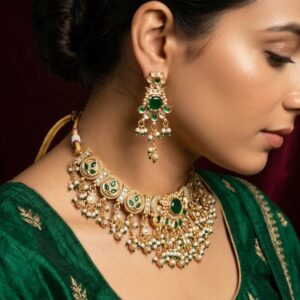 traditional gold plated peacock motif choker necklace set with jhumka earrings