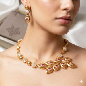 elegant gold plated "evil eye" inspired necklace & earring ensemble