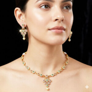 traditional kundan and emerald style pendant necklace set
