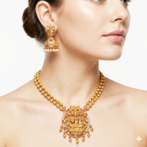 divine lakshmi temple jewelry choker set with emerald green beads and ruby accents. (copy)