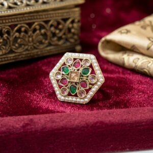 regal heritage kundan and pearl cocktail ring