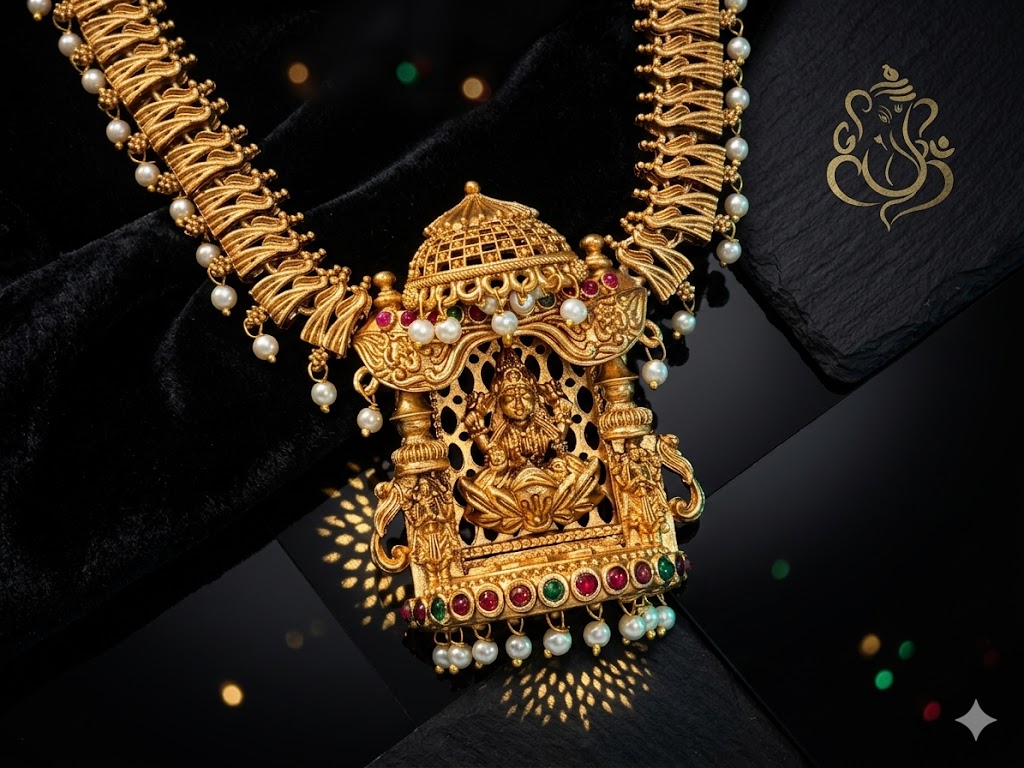 Traditional Temple Design Lakshmi Necklace Set-LN 49