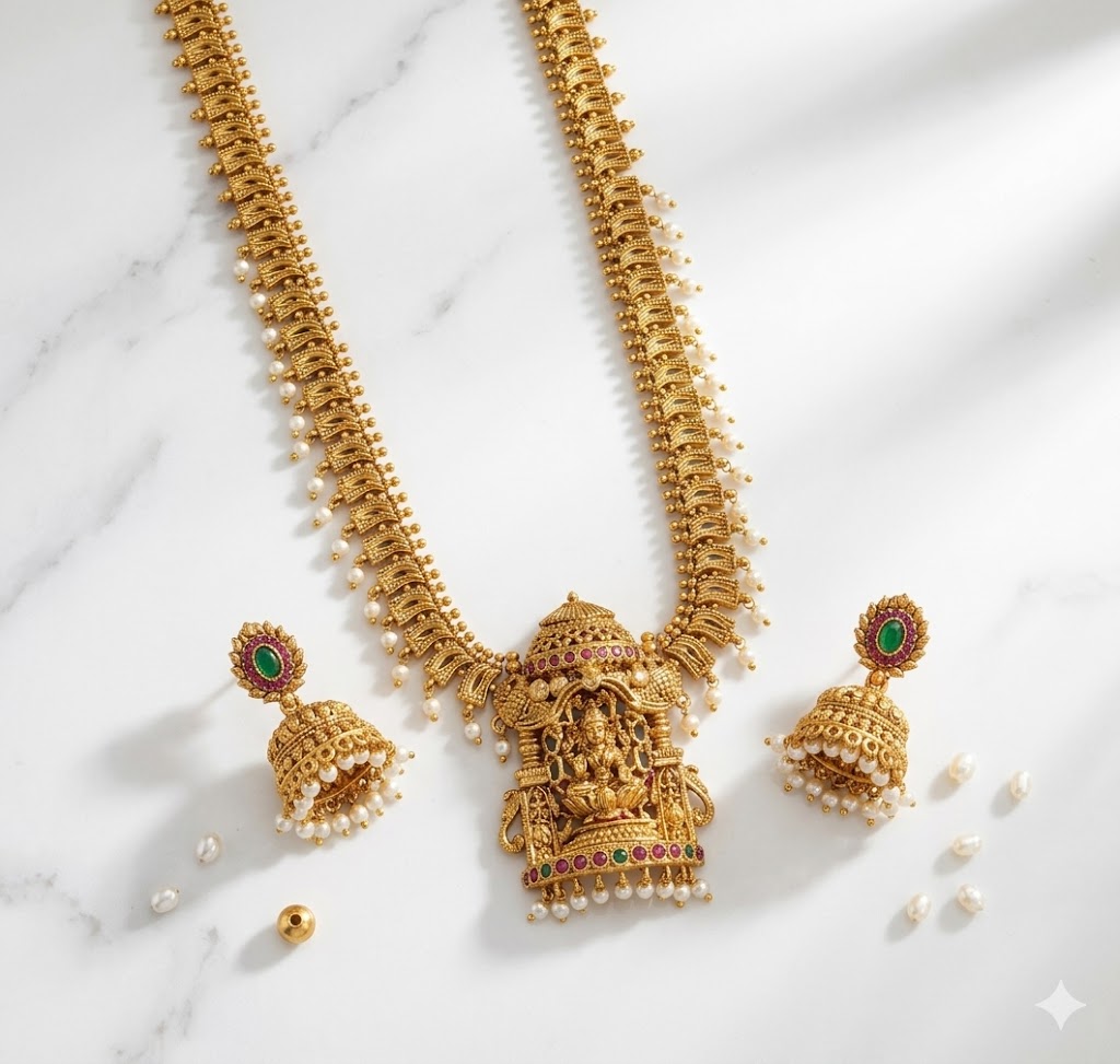 Traditional Temple Design Lakshmi Necklace Set-LN 49