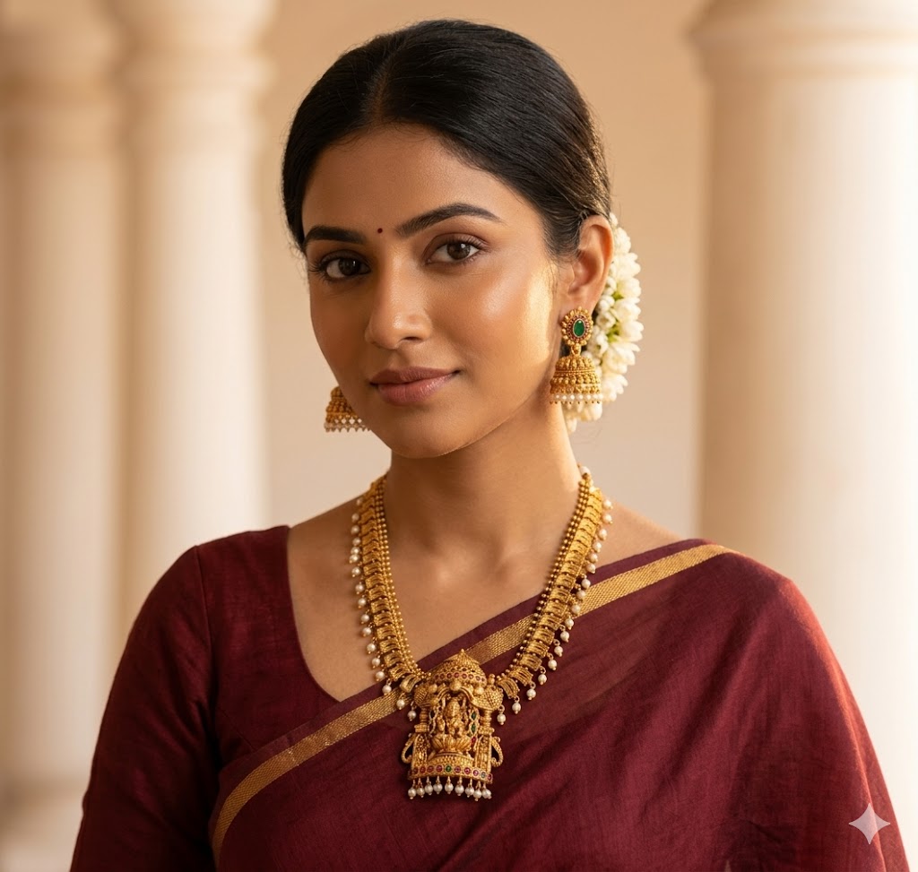 Traditional Temple Design Lakshmi Necklace Set-LN 49