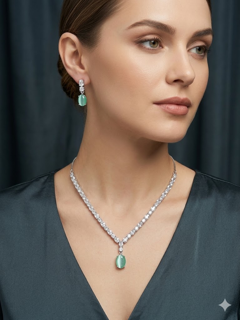 Oval Drop Necklace & Earring Set MJAD 30
