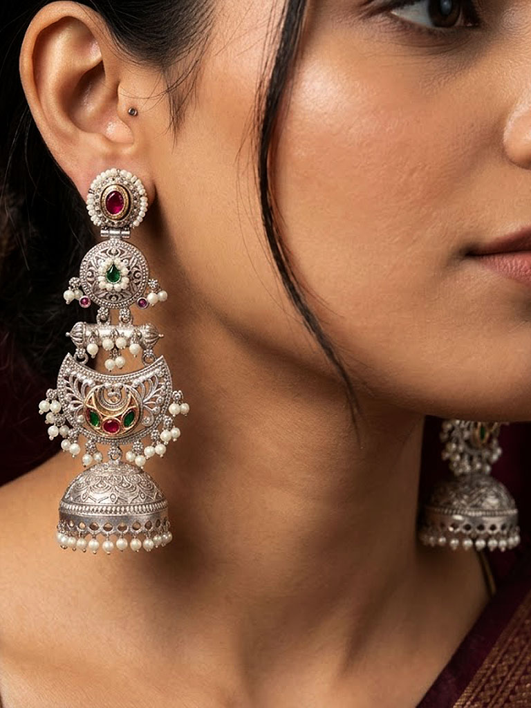 Royal Heritage Oxidized Silver Jhumka Earrings -MJE-93