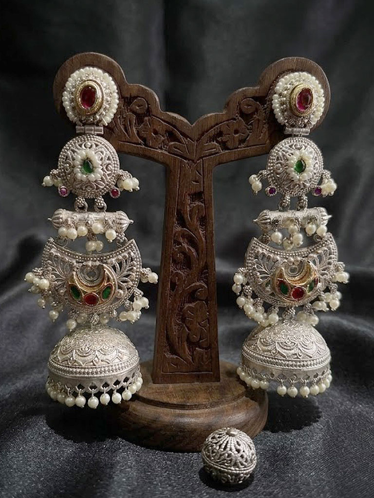 Royal Heritage Oxidized Silver Jhumka Earrings -MJE-93