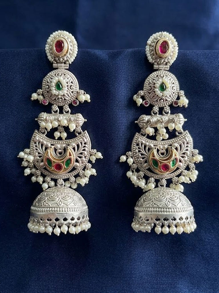 Royal Heritage Oxidized Silver Jhumka Earrings -MJE-93