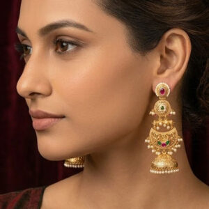 traditional multi tiered gold plated jhumka earrings