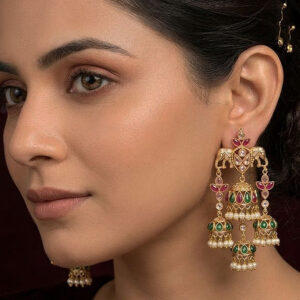 royal elephant motif multi jhumka earrings