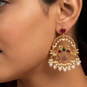 royal peacock motif pearl drop earrings