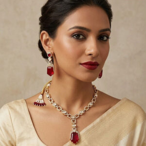 crimson regal statement necklace and earring set