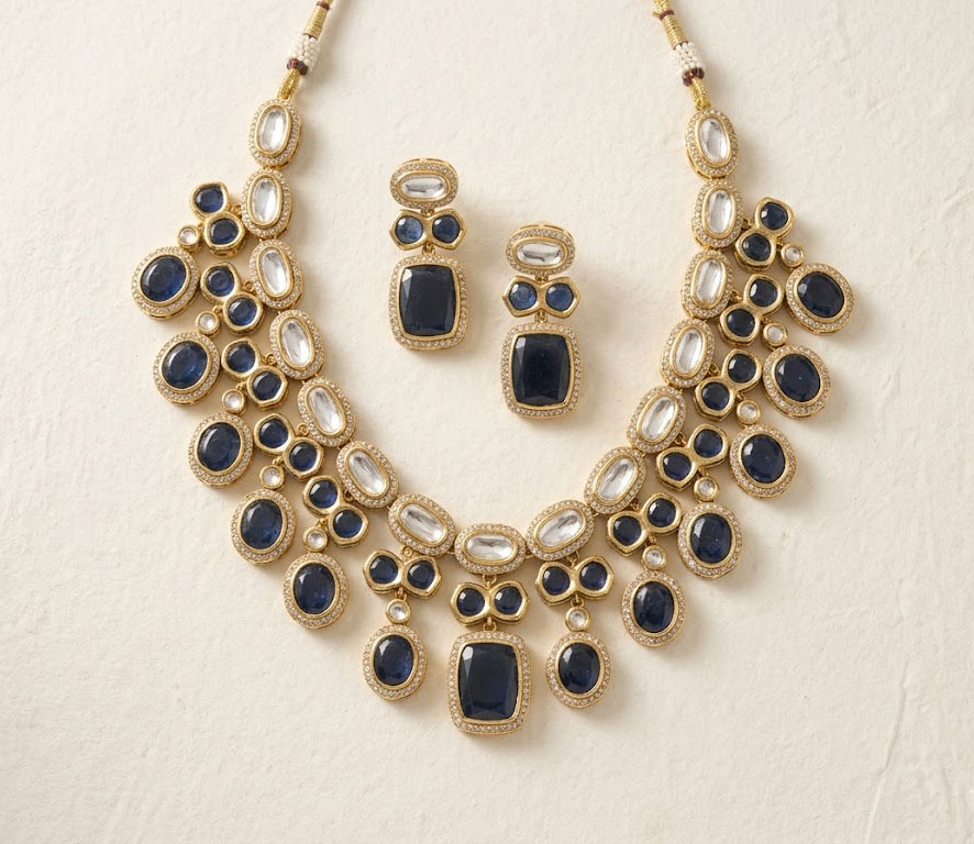 royal rose tinted ethnic statement necklace set