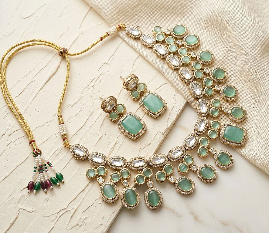 royal rose tinted ethnic statement necklace set