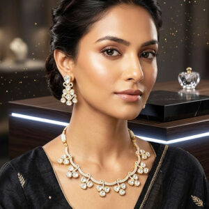 elegant polki and cubic zirconia floral choker necklace set